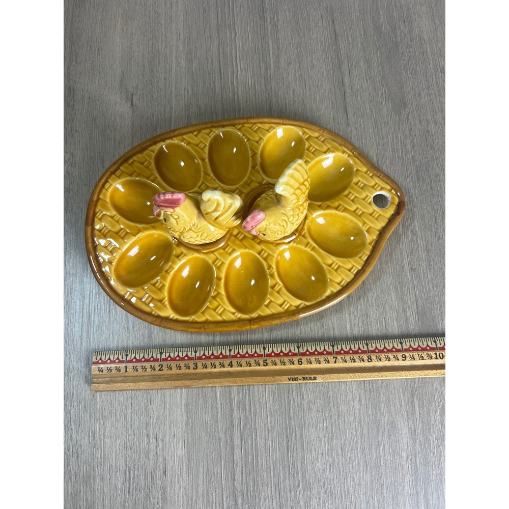 Vintage Ceramic Deviled Egg Tray with Chicken Salt and Pepper Shakers 3pc Set - Picture 4 of 10